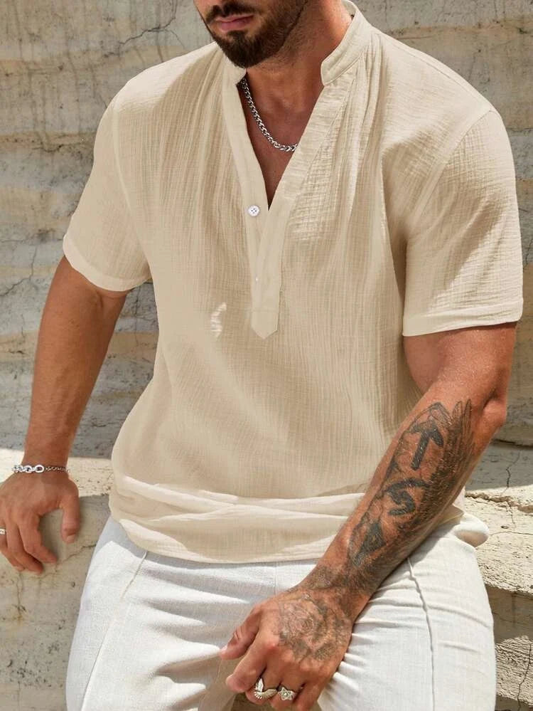 Men's Stand Collar Short Sleeve Shirt