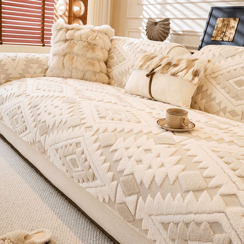 Geometric Plush Jacquard Sofa Cover Protector