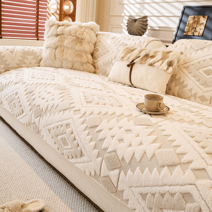 Geometric Plush Jacquard Sofa Cover Protector