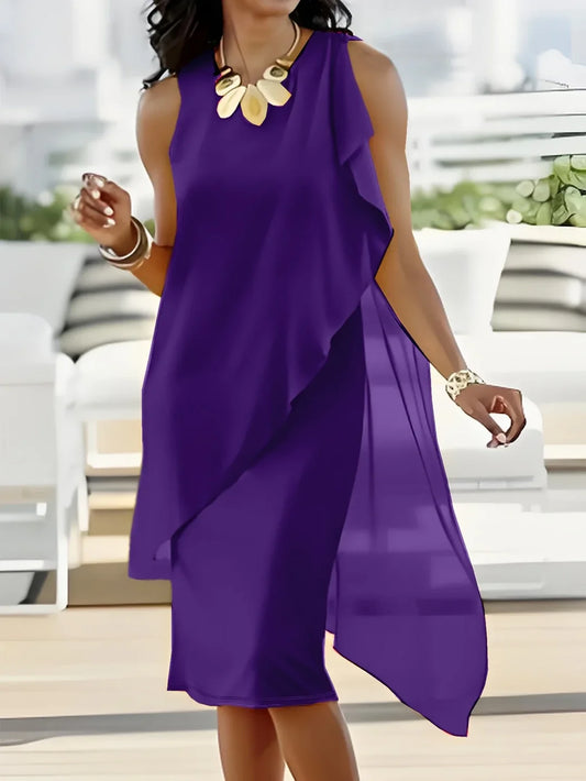 Women’s Asymmetric Overlay Midi Dress