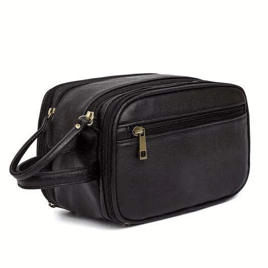 Dual-Access Travel Toiletry Bag with Mesh Pocket & Top Opening
