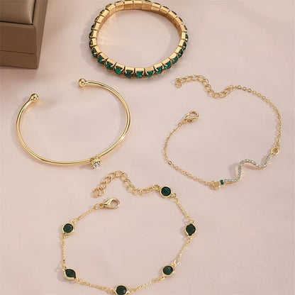 Women’s Emerald Crystal Gold Layered Bracelet Set