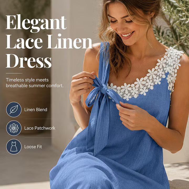 Women’s Floral Lace Trim Bow-Shoulder Midi Dress