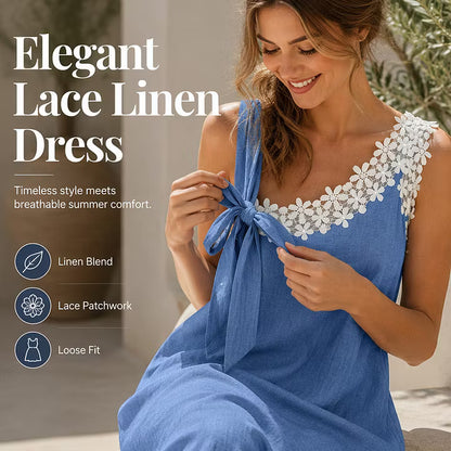 Women’s Floral Lace Trim Bow-Shoulder Midi Dress