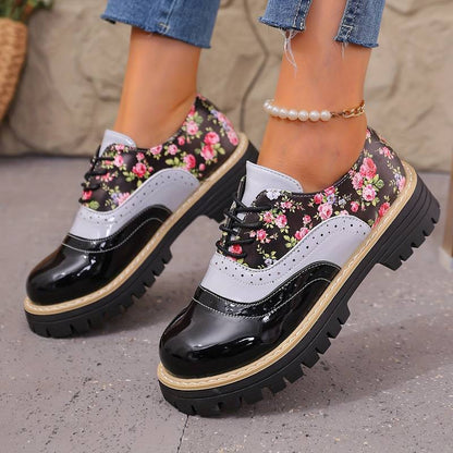 Women’s Floral Brogue Lace Up Chunky Sole Shoes