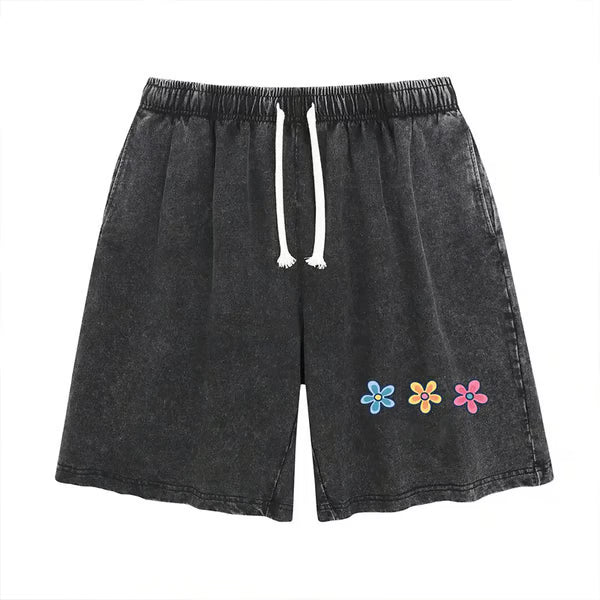 Women's Washed Floral Drawstring Shorts