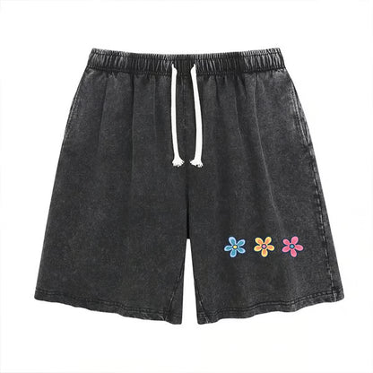 Women's Washed Floral Drawstring Shorts