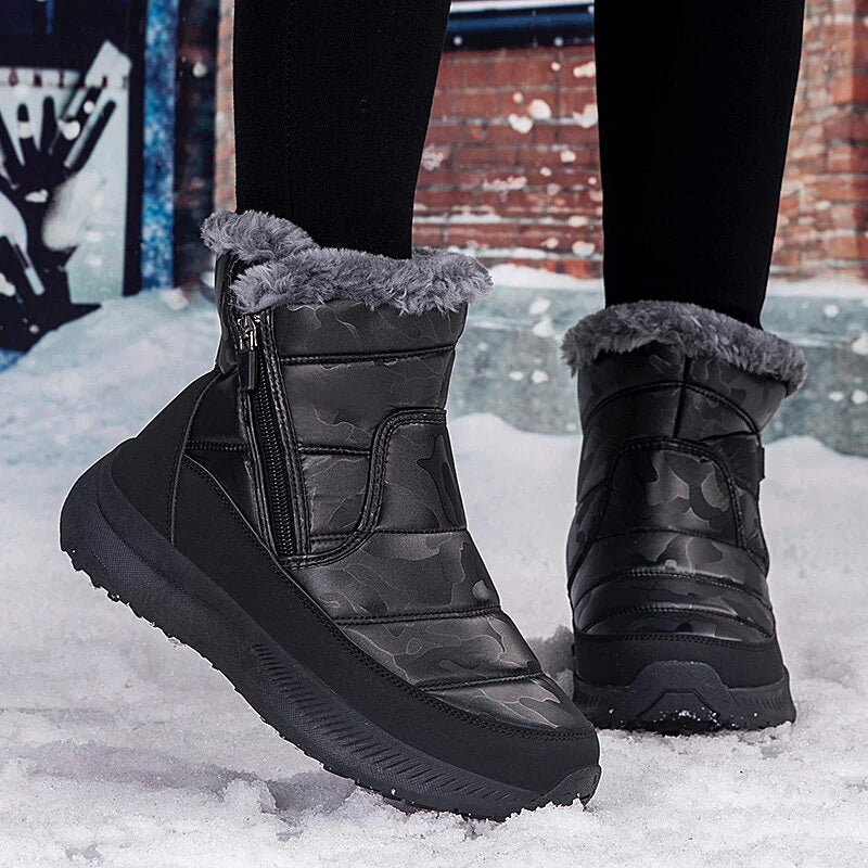 Men’s Fur-Lined Easy-Zip Waterproof Puffer Snow Boots