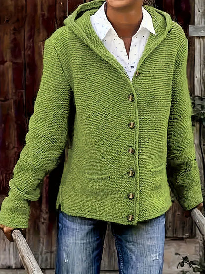 Elegant Long-Sleeved Hooded Cardigan