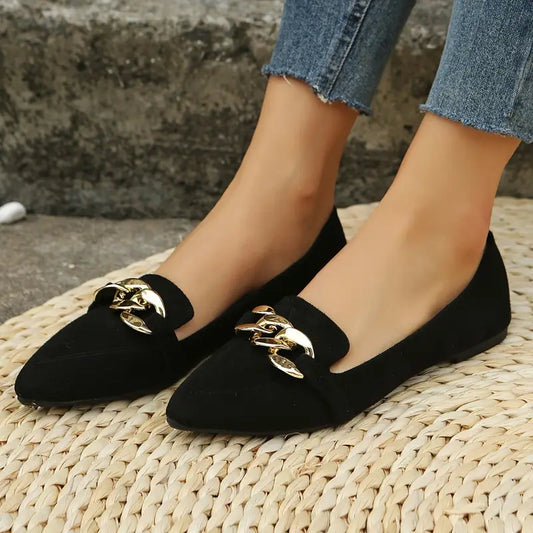 Women's Chain-Detail Pointed-Toe Flats - Slip-On Work Shoes