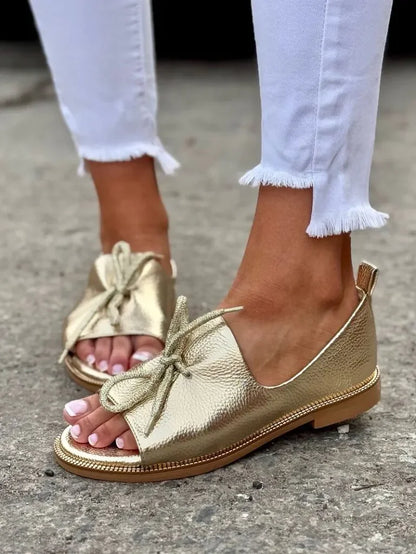 Bow Detail Open-Toe Flats