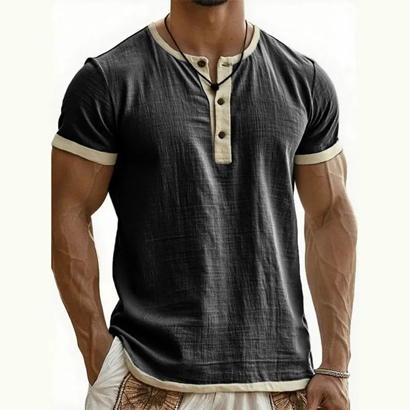 Men’s Contrast-Trim Short-Sleeve Henley Shirt