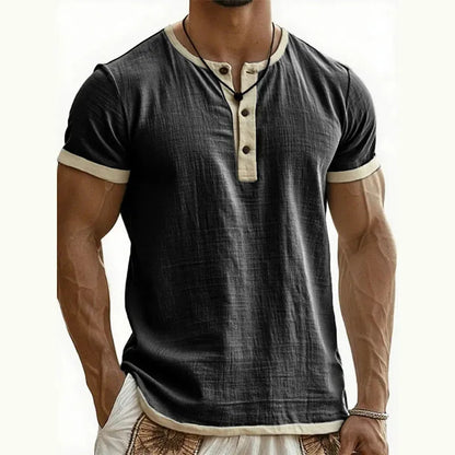 Men’s Contrast-Trim Short-Sleeve Henley Shirt