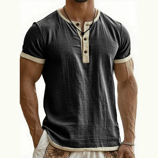 Men’s Contrast-Trim Short-Sleeve Henley Shirt