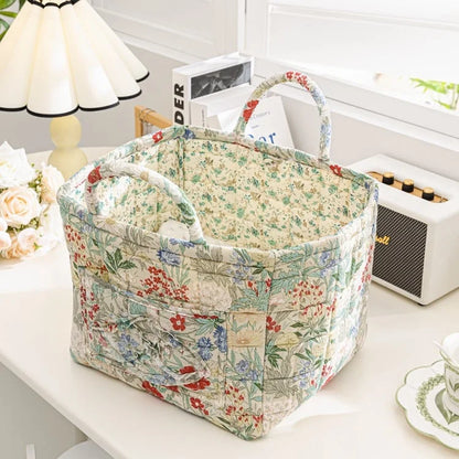 Boho Quilted Fabric Storage Basket Tote