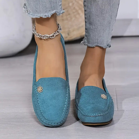 Plus Size Flannel Loafers - Slip-On with Metal Buckle