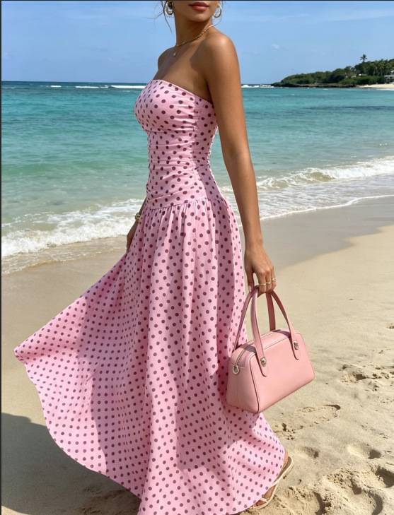 Women’s Strapless Polka Dot Maxi Dress