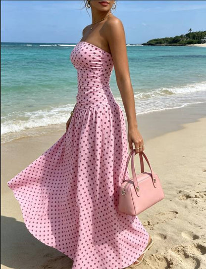 Women’s Strapless Polka Dot Maxi Dress