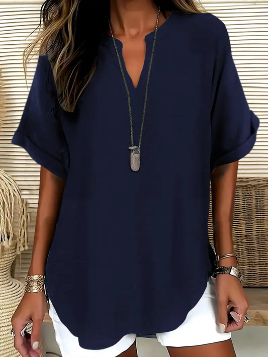 Women’s Relaxed Fit V-Neck Short Sleeve Blouse