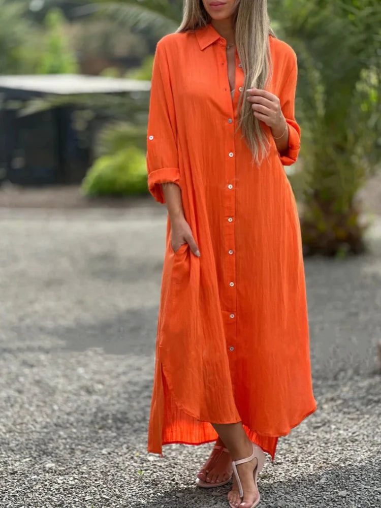Women's Button-Front Maxi Shirt Dress