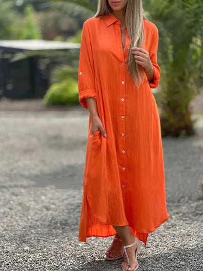 Women's Button-Front Maxi Shirt Dress