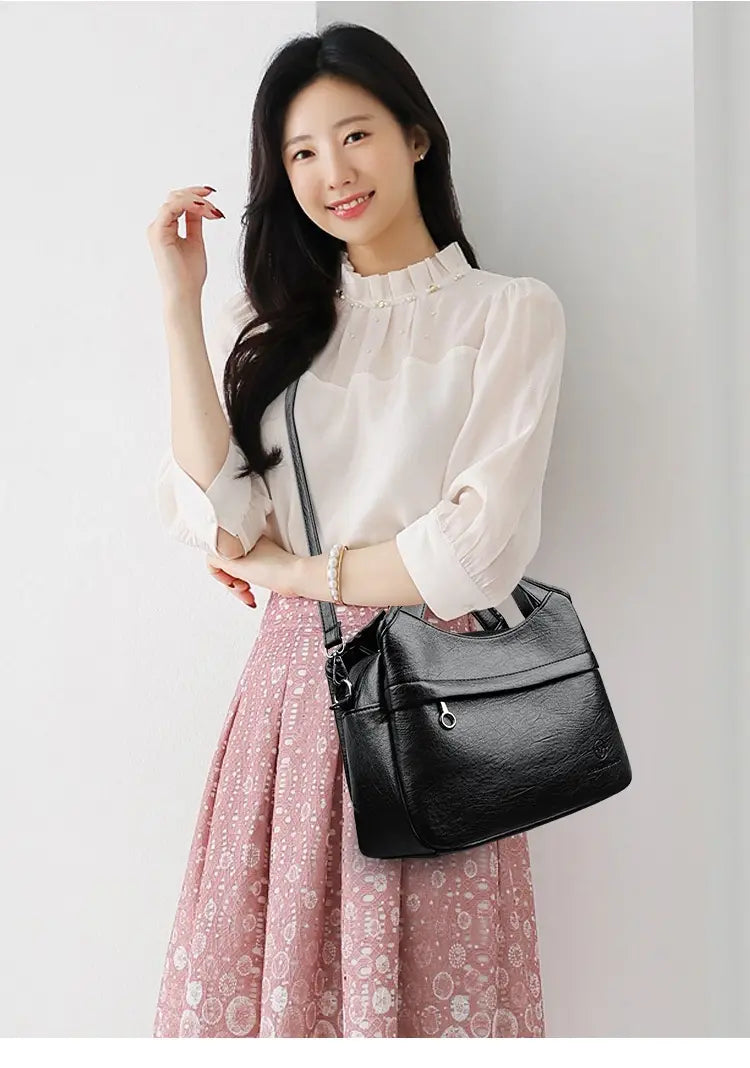 Women’s Multi-Pocket PU Shoulder Bag with Adjustable Strap