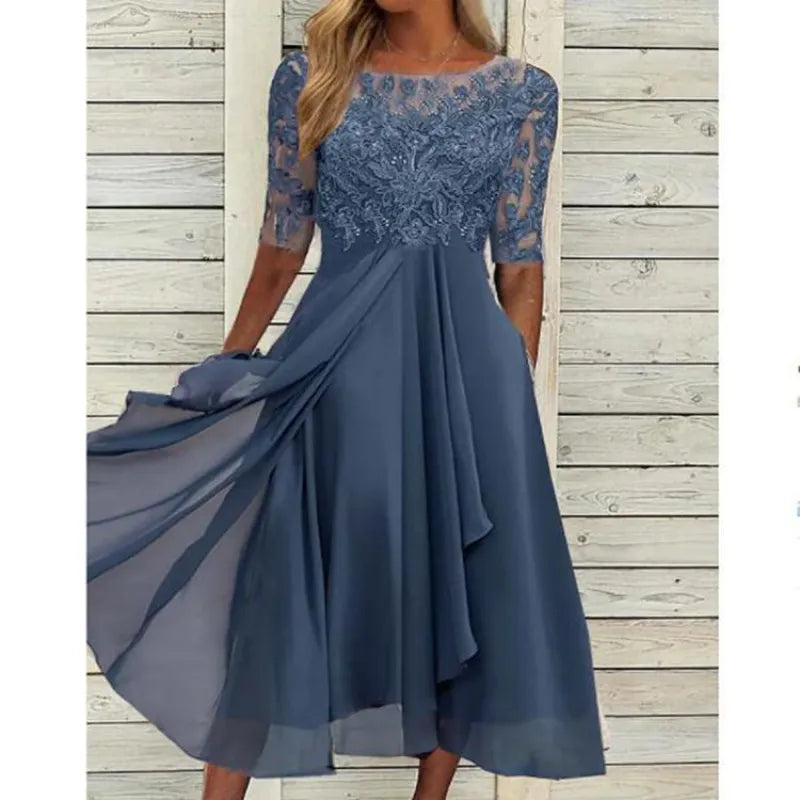Women’s Lace-Bodice Draped Midi Dress