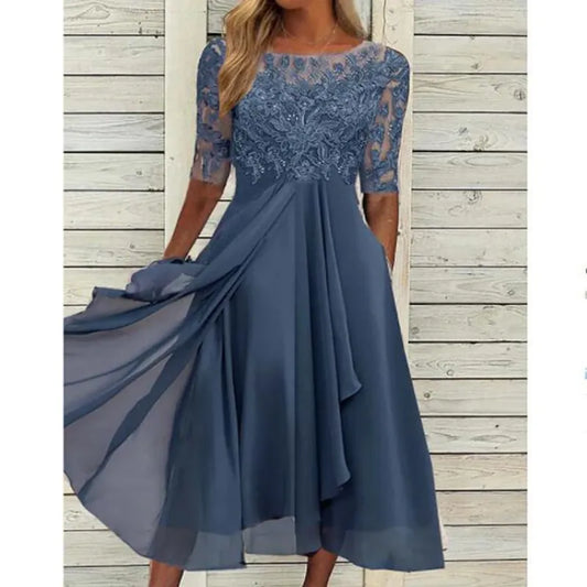 Women’s Lace-Bodice Draped Midi Dress