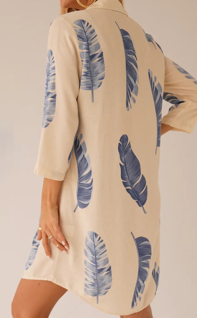 Women’s Printed Collar Oversized Cotton Cardigan Dress