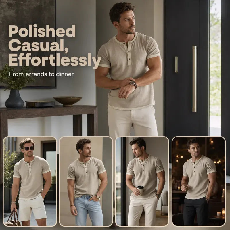 Men’s Contrast-Trim Short-Sleeve Henley Shirt