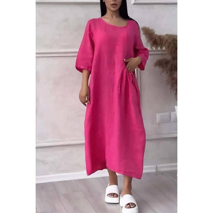 Women's Knee-Length Loose Fit Solid Color Dress