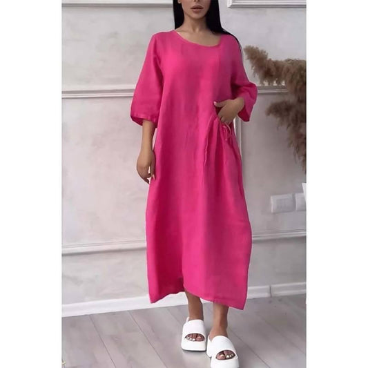 Women's Knee-Length Loose Fit Solid Color Dress