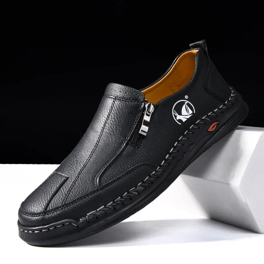 Men's Soft Comfortable Hand-sewn Leather-Look Shoes – Wide Toe, Cushioned Insole, Non-slip Rubber Outsole