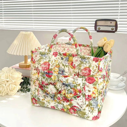 Boho Quilted Fabric Storage Basket Tote