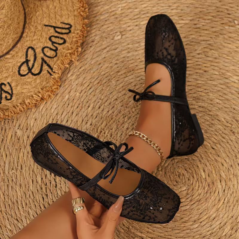 Women's Lace Mesh Mary Jane Flat Shoes