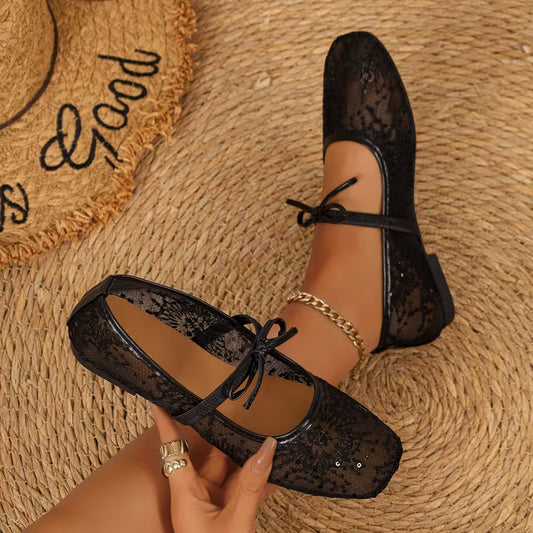 Women's Lace Mesh Mary Jane Flat Shoes