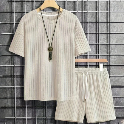 Men’s Textured T-Shirt and Drawstring Shorts Set