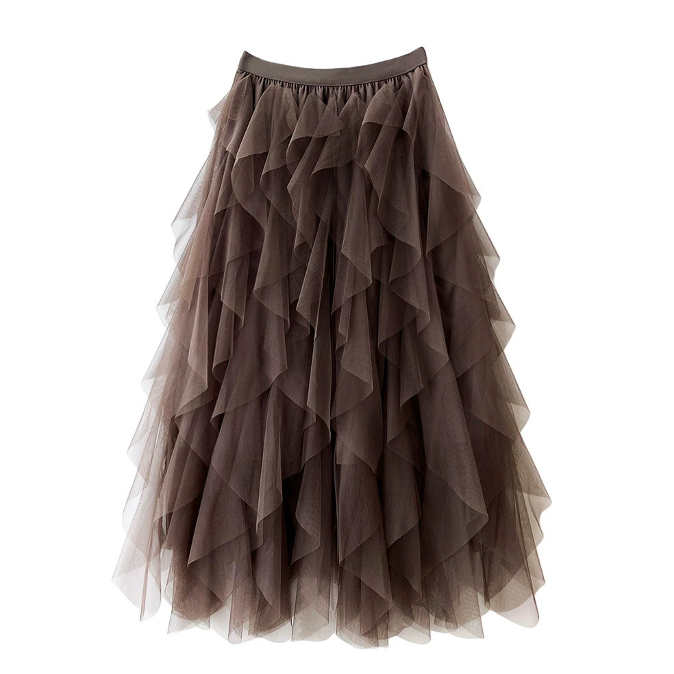 Women’s Asymmetrical Layered Ruffle Maxi Skirt