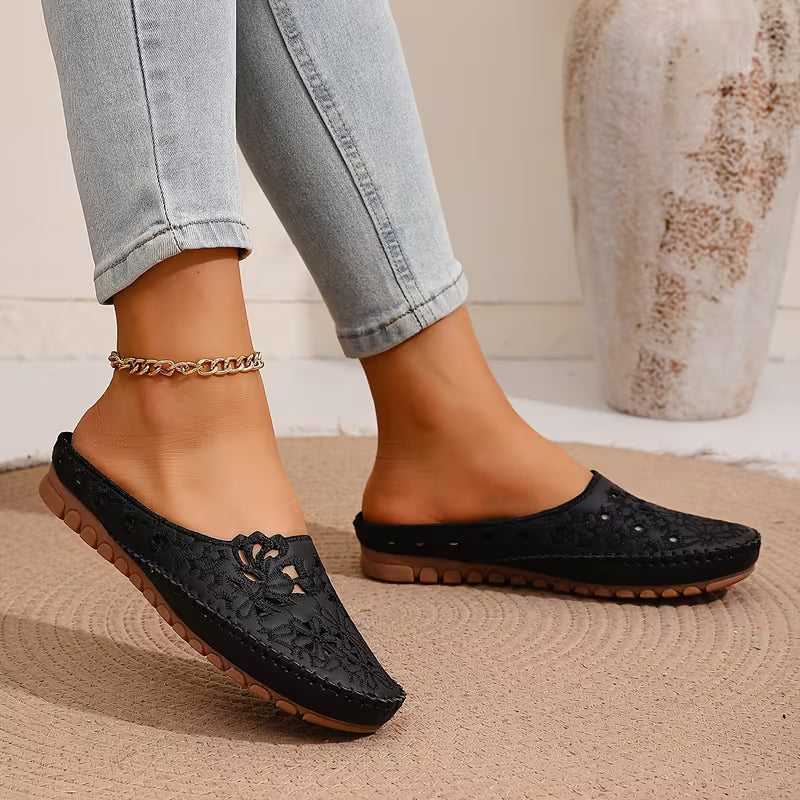 Women’s Floral Cut-Out Mule Flats