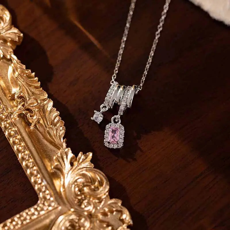 Women's Faceted Pink Drop Necklace