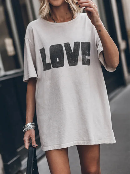 Women's Vintage Love Letter Print Short-Sleeve T-Shirt