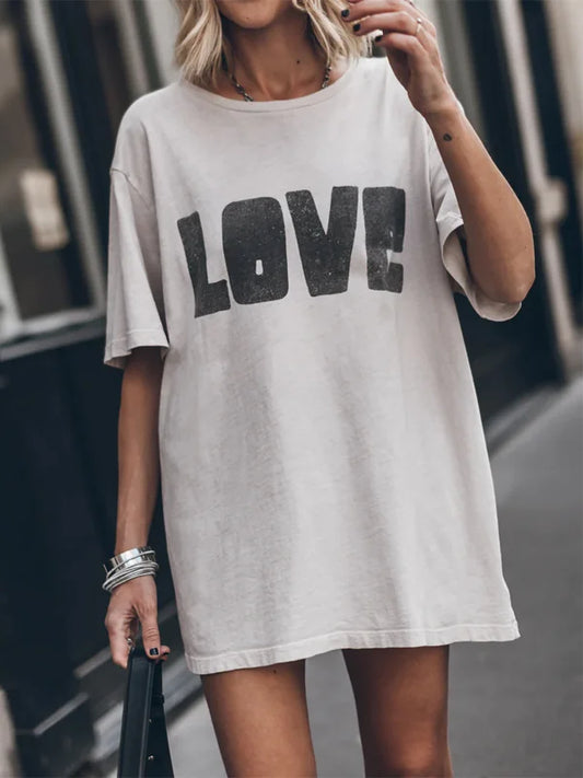 Women's Vintage Love Letter Print Short-Sleeve T-Shirt