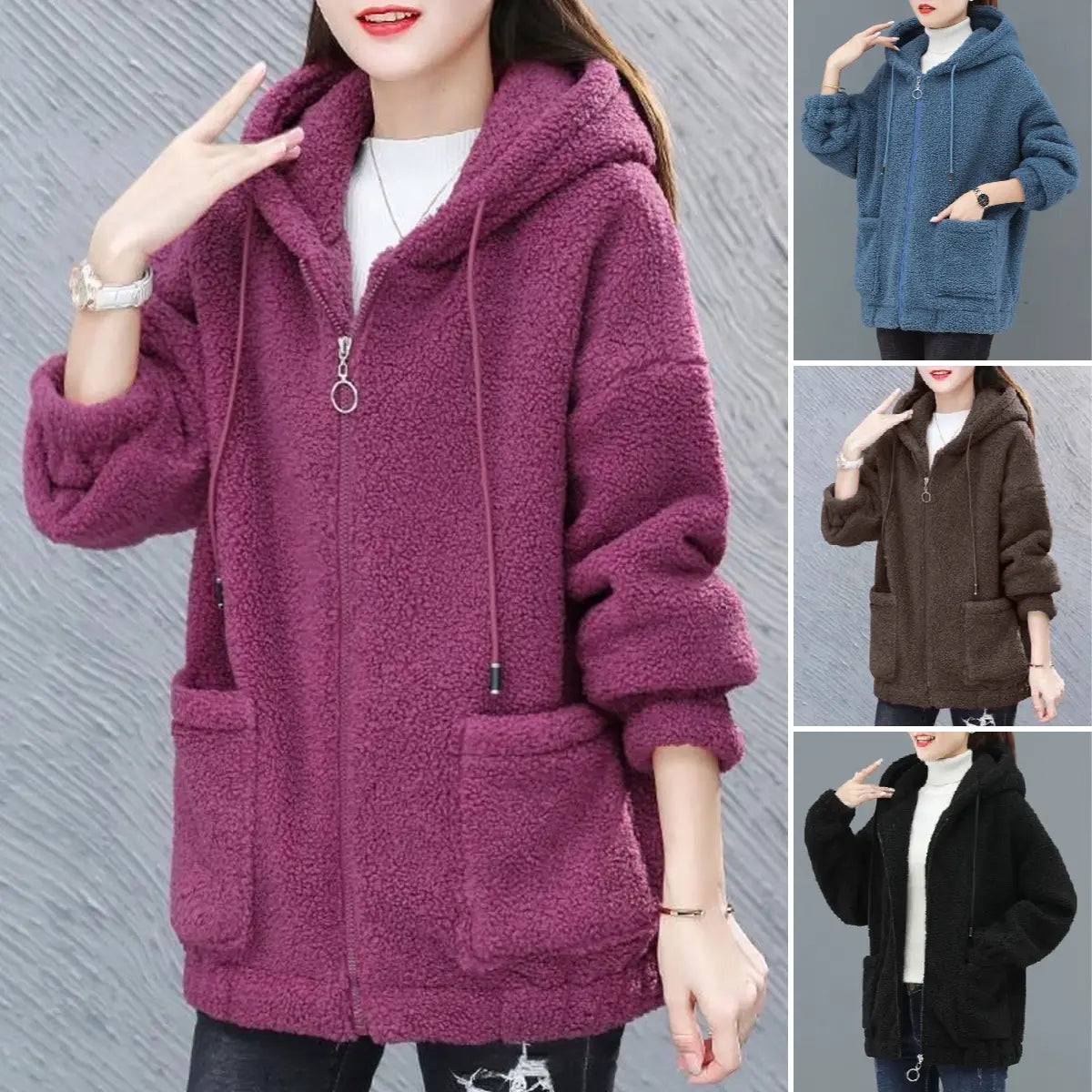 Women's Oversized Zip-Up Teddy Hoodie