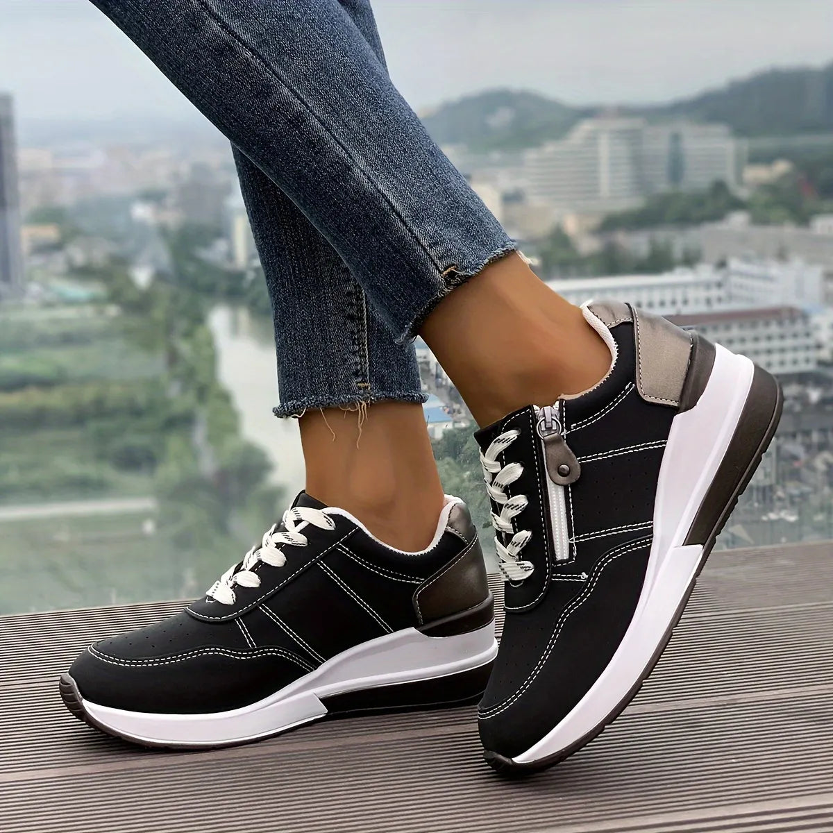 Women’s Comfortable Side-Zip Thick-Sole Trainers