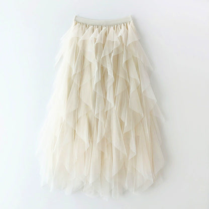Women’s Asymmetrical Layered Ruffle Maxi Skirt
