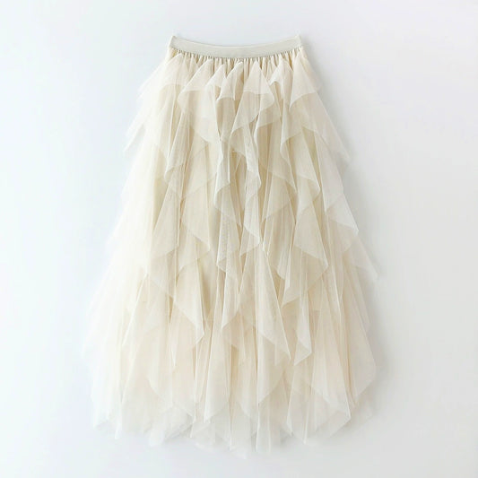 Women’s Asymmetrical Layered Ruffle Maxi Skirt