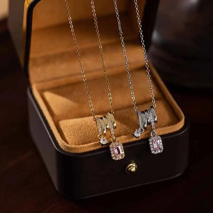 Women's Faceted Pink Drop Necklace