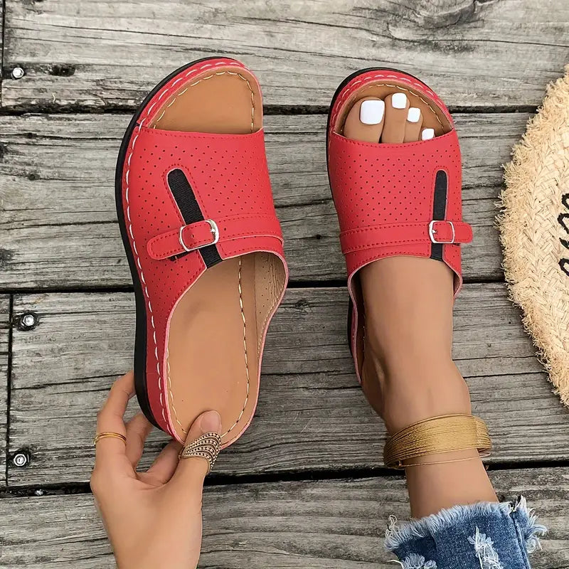 Chic Slip-On Wedge Sandals - Strappy & Comfortable