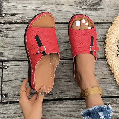 Chic Slip-On Wedge Sandals - Strappy & Comfortable