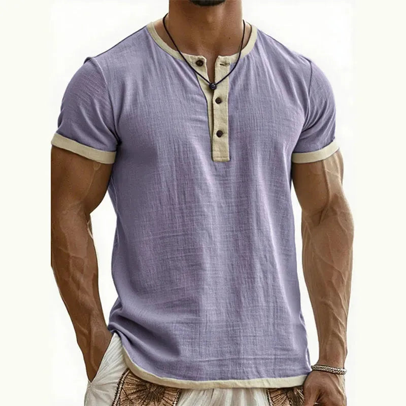 Men’s Contrast-Trim Short-Sleeve Henley Shirt